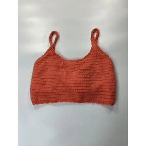 Aerie Tank Top Womens Small Crochet Knit Cropped Coral Orange Festival Beach